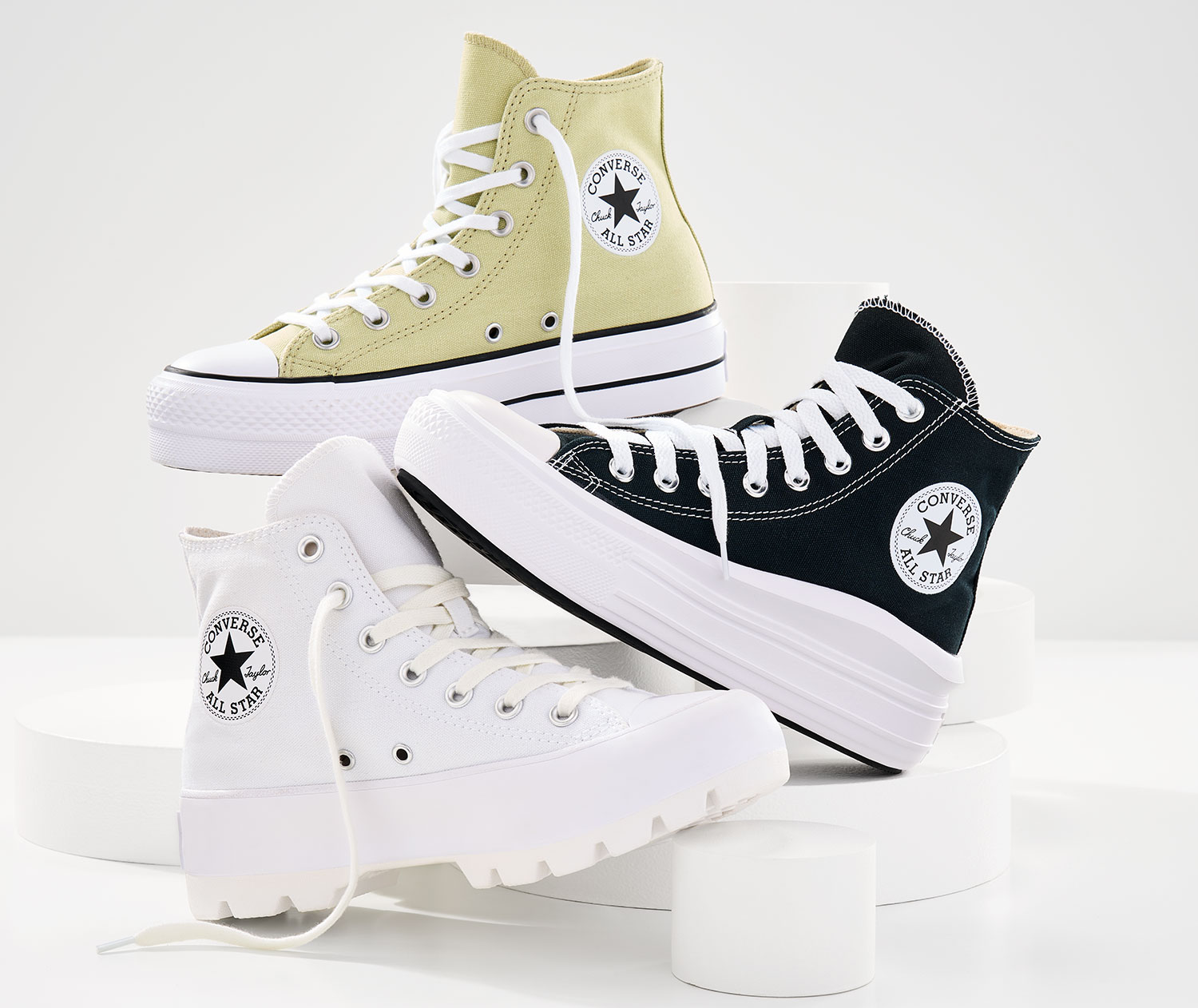 Chuck Taylor All Star platform shoes and sneakers.