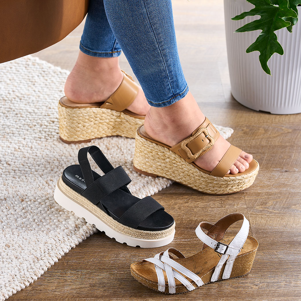 Sandals with earthy materials for added flair.
